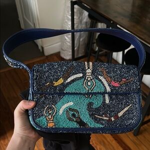 Embellished Blue Designer Shoulder Bag
